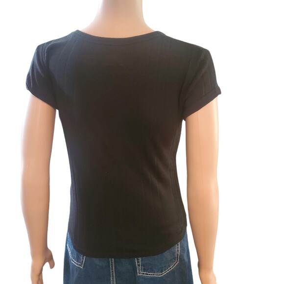 Nation LTD Size S Black Vertical Ribbed Crew Neck TShirt Tee **TINY FLAW** - Picture 5 of 9